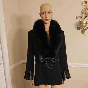 Chic Black Faux Fur Women's Blazer